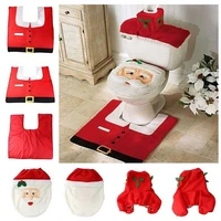 novelty 3 pieces of christmas toilet seat cover water tank and carpet bathroom decor set bathroom products christmas decoration