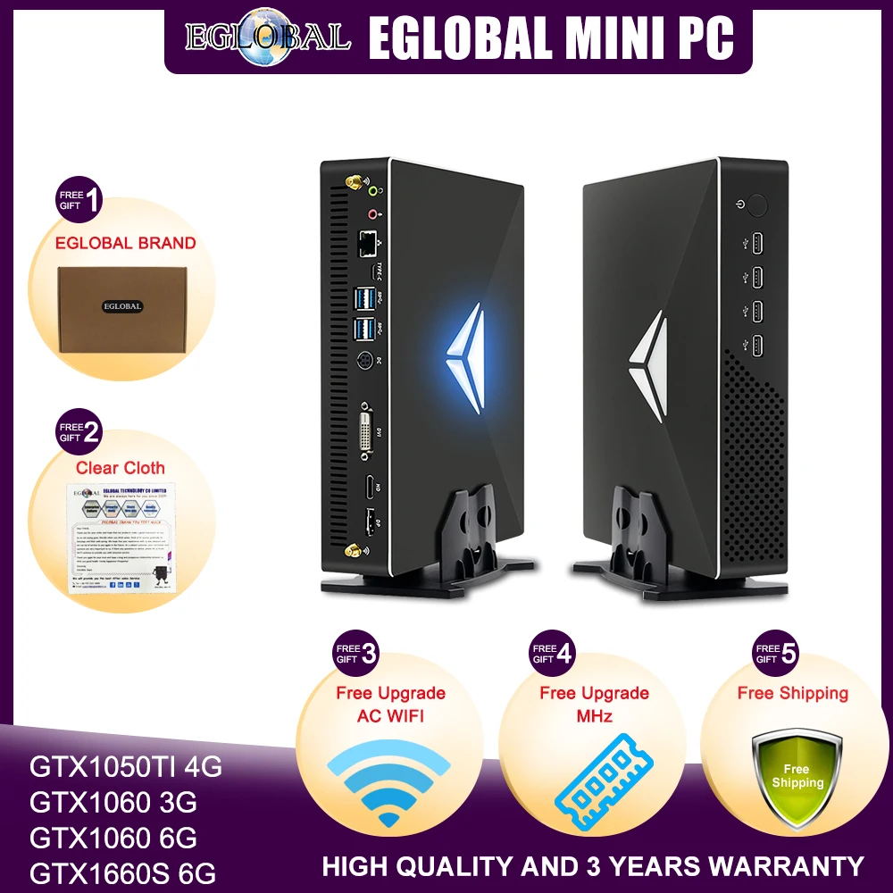 Мини ПК Eglobal с Windows 11 игровой компьютер процессором Comet Lake Core i3 10100F I7 10700F I9 10900 GTX1650 4G
