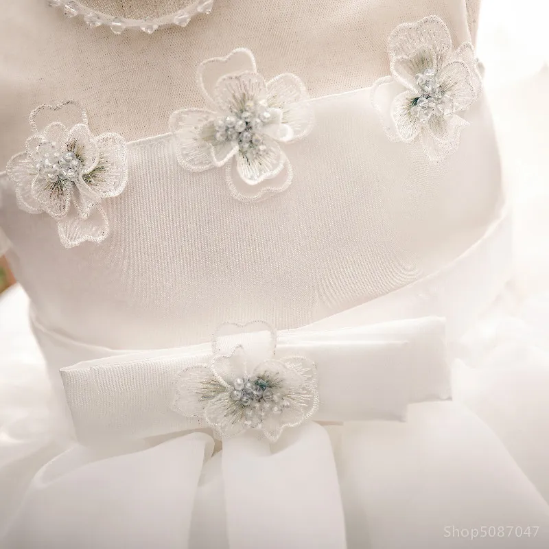 Теперь платья для маленьких девочек платье крещения с 3D цветами тюль бусинами на