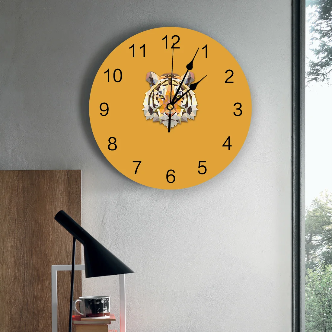Geometric Animal Tiger Wall Clock For Home Decoration Living Room Quartz Needle Hanging Watch Modern Kitchen | Дом и сад