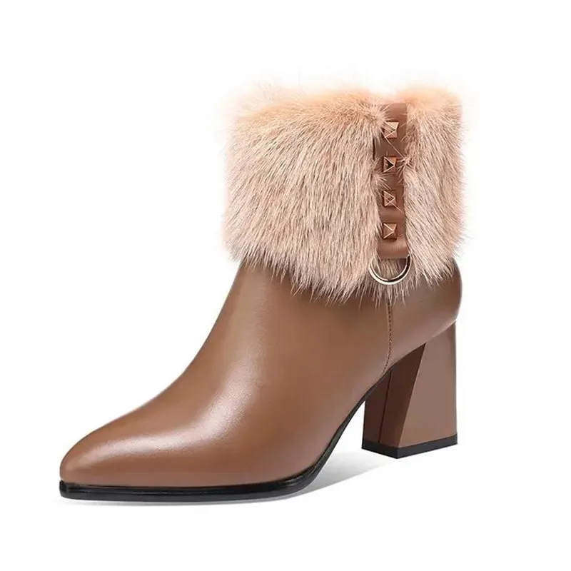 

Rabbit Fur Warm Furry Goth Women's Chelsea Ankle Boots Punk Autumn Winter Platform High Heels Snow Boots Wedges Mules Shoes New