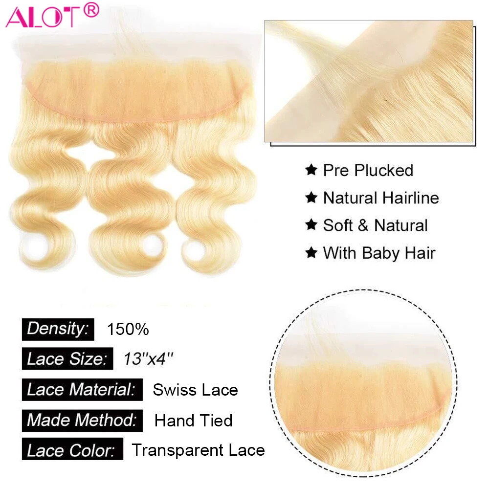 Body Wave 613 Bundles With Frontal Blonde Brazilian Human Hair Lace Closure 3 13x4 | Шиньоны и парики