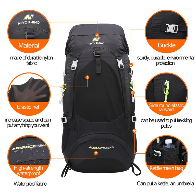 NEVO RHINO, водонепроницаемый, 50л, мужской рюкзак, унисекс, для путешествий, сумка, для пеших прогулок, для альпинизма, альпинизма, кемпинга, рюкзак для мужчин