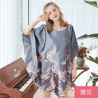 Ночнушка FZSLCYIYI женская с рукавом летучая мышь, шелковая ночная рубашка, модный домашний халатик, большие размеры, на лето