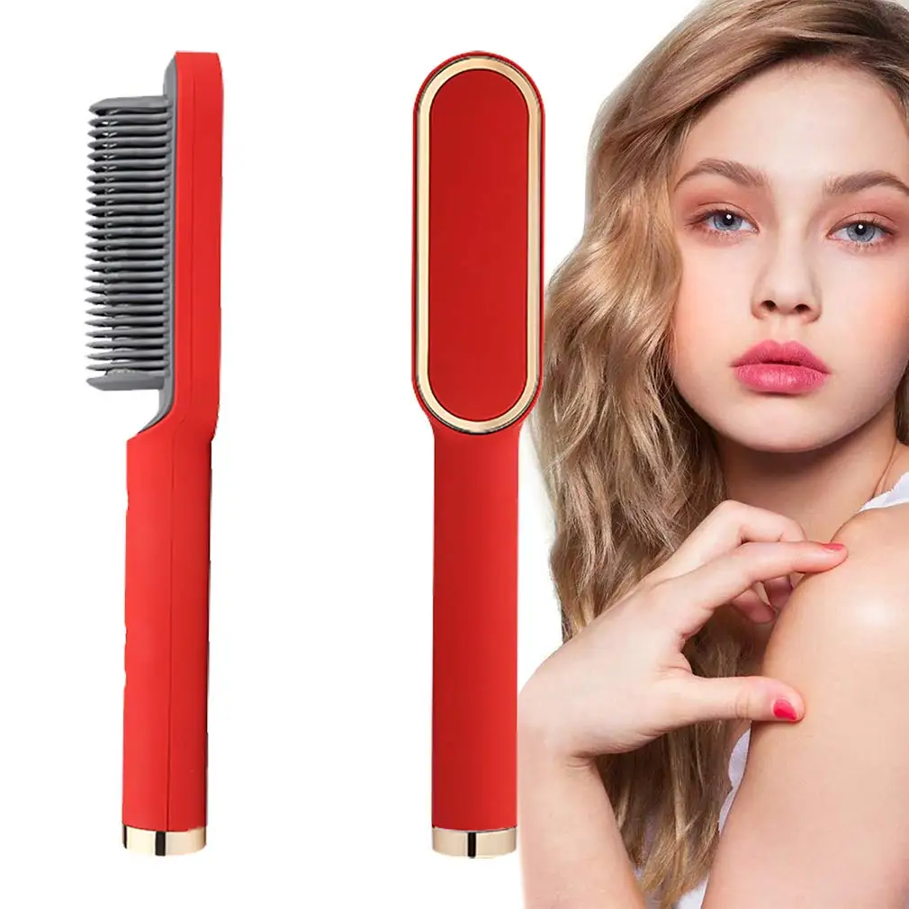

Professional Straightening Heating Combs Beard Hair Straightener Ceramic Curler Heated Comb Electric Hair Brush Straightener