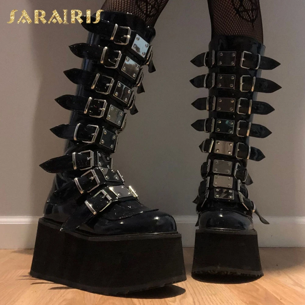 Brand Design Black Gothic Style Thick Platform Spring Autumn Winter Shoes Women Fashion Punk Street Cosplay Boots Plus Size 50