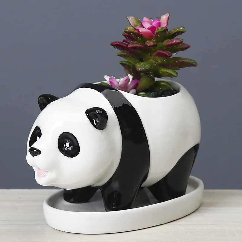 

Cartoon Panda Ceramic Flowerpot Simple And Creative Multi Meat Pot Ornaments Ceramic Animal Planters