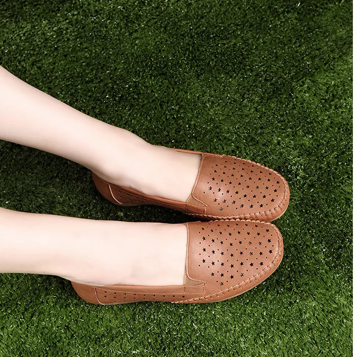 

summer women flats shoes Hollow out Loafers Round Toe Slip-on Ballerina Flat Shoe Casual Breathable woman Shallow Single shoes