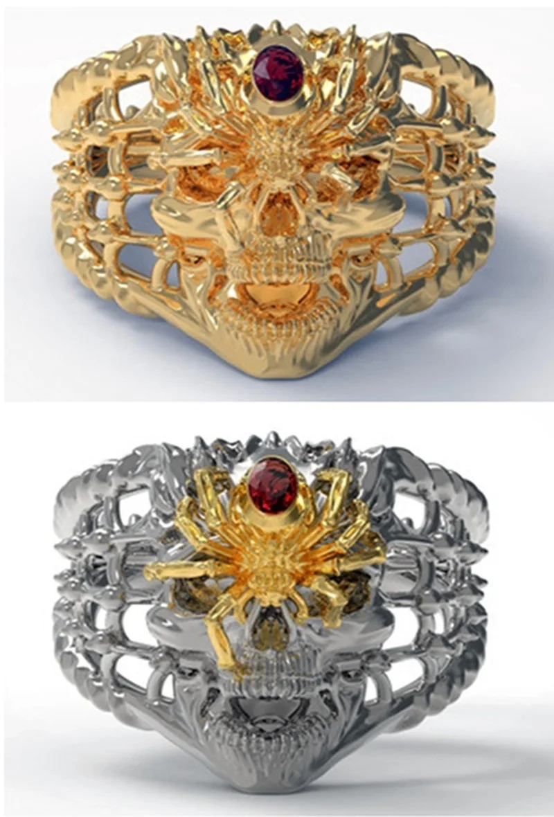 

Mifeiya Unique Hollow Gold Color Spider Skull Ring Crystal Rhinestone Hot Sale Domineering Men's Ring for Birthday Party Jewelry