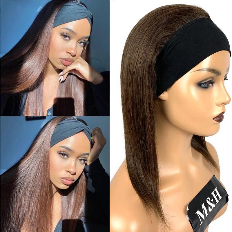 Straight Brown Color 4 Headband Wig Glueless Human Hair Wigs for Black Women Affordable Headband Human Hair Wig