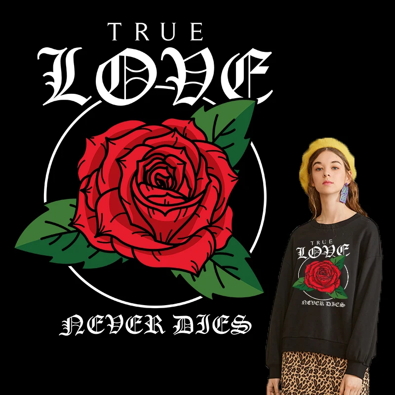 Vinyl Beautiful Flower Patch Red Rose Sticker on Clothes Iron Transfers For Clothing Stickers Heat Transfer Patches Applique | Дом и сад