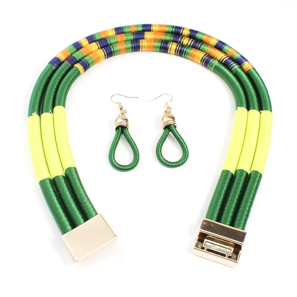 green Necklace MANILAI, индийское многослойное ожерелье-чокер, набор, Женский нагрудный воротник, массивное ожерелье, серьги, веревка, магнетизм, кнопка, бохо, ювелирное изделие - Окраска металла: green Necklace
