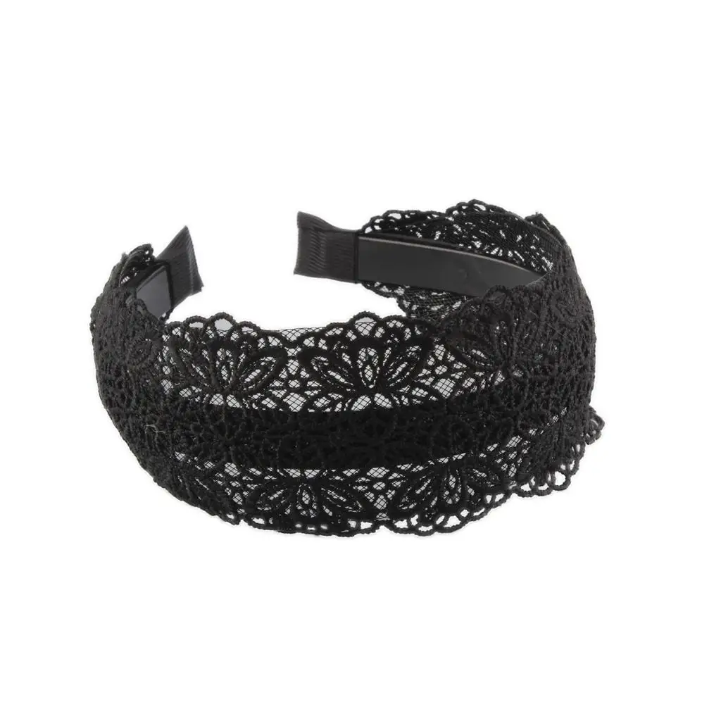 Женская готическая Черная Кружевная повязка на голову обруч для волос с цветами