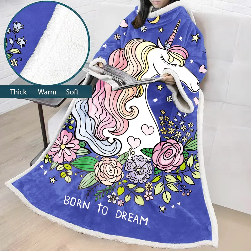 Плюшевое покрывало с рукавами Dream Unicorn супермягкая удобная и теплая накидка для