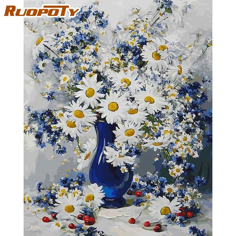 

RUOPOTY Colorful Flower Painting By Numbers Kits For Adults Beginner Diy Oil Paints Home Living Room Wall Art Photo HandPainted