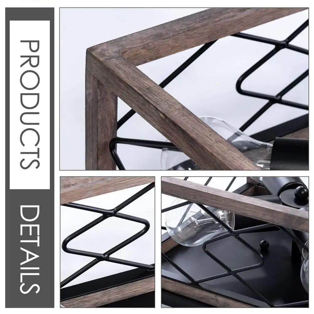 

Retro Industrial Wood Metal Ceiling Light Flush Mount without Bulbs for Restaurant Warehouse Barn Hallway Living Room Kitchen