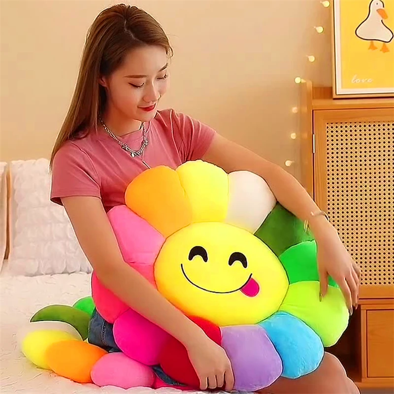 

Plush Cushion Crystal Super Soft Animation Colorful Sunflower Cushion Sunflower Lovely Cartoon Expression Office Sofa Cushion