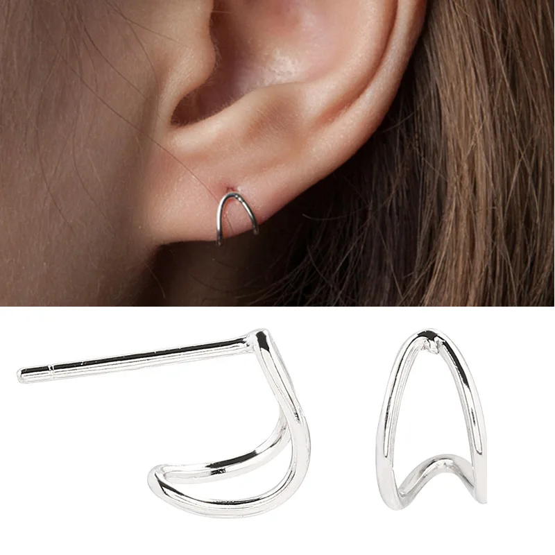 

SIPENGJEL Fashion Geometric Glossy Small Stud Earrings Simple Curved Lines Earrings For Women Girls Party Jewelry 2021