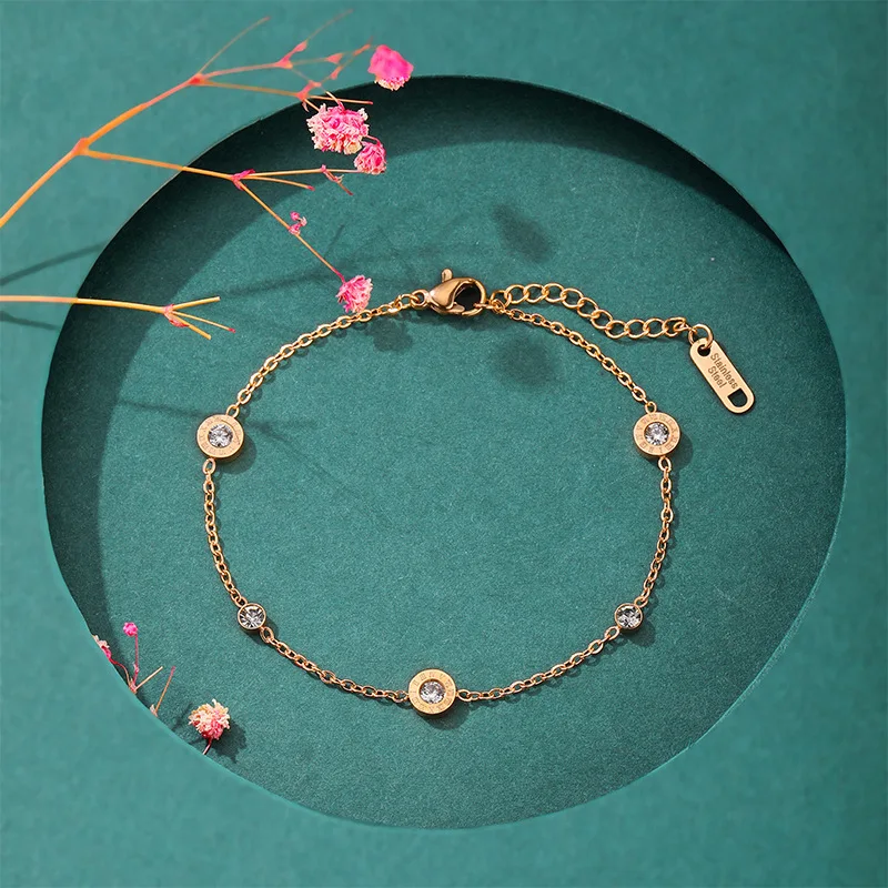 

All Season 316L Stainless Steel Roman Numeral Bracelet Anklet For Women Rose Gold Hand Chain Jewelry Holiday Gift