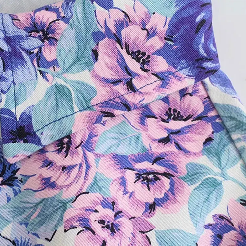 

ZA 2021 spring new European style trendy temperament loose slim slimming lapel flower print jumpsuit elastic waist