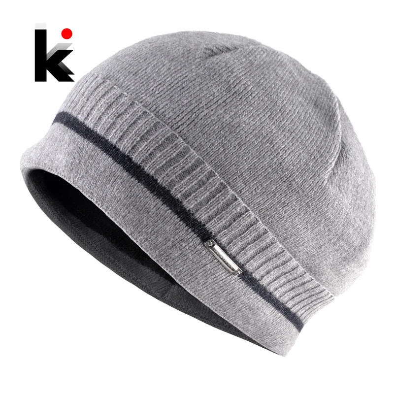 

Winter Skullies Beanies Men New Fashion Knitted Wool Hats For Man Solid Color Striped Beanie Hat Hip Hop Gorras Beanie Ski Hats