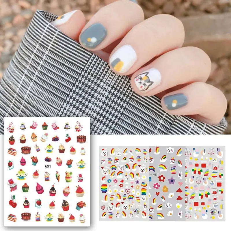 Летние детские наклейки для ногтей в виде единорога декоративные милые элементы