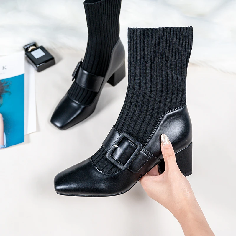 

Maggie's Walker New Arrival Women's Fashion Genuine Leather Boots All-match Pointed-toe Knitted Winter Boots Size 35~39