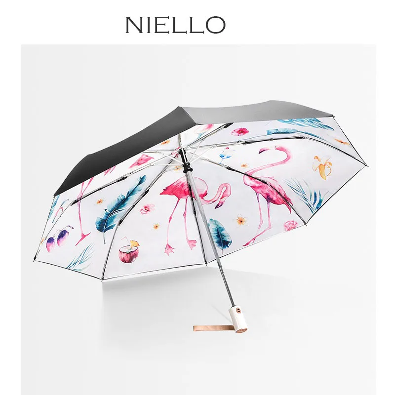 Полностью автоматический зонт черный клей двухслойный складной солнцезащитный