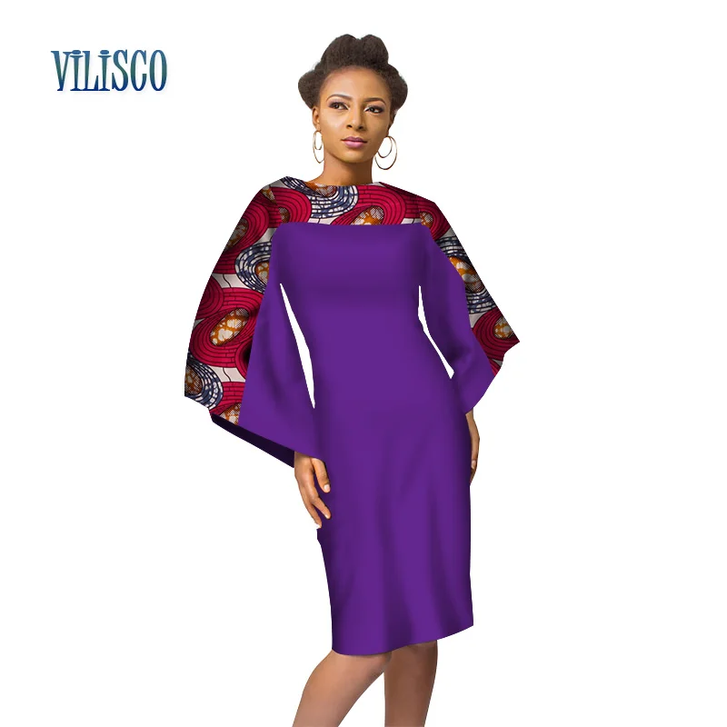 

Casual Flare Sleeve Print Dresses Bazin Riche African Print Dresses for Women Traditional African Patchwork Clothing WY3024