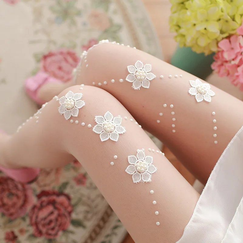 Высококачественные новые женские модные колготки ручной работы с цветами