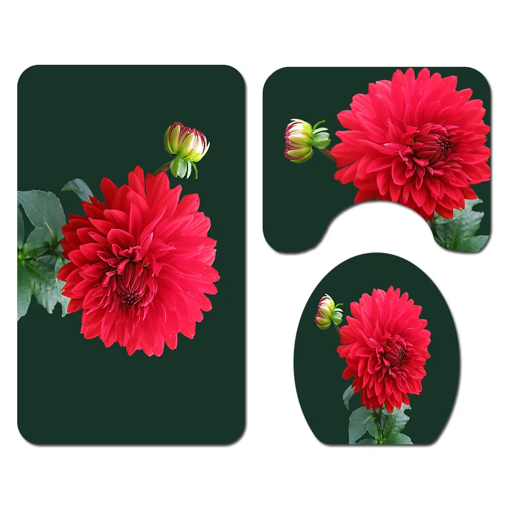 Цветы занавеска для душа ковер ванной комнаты набор ковриков туалета