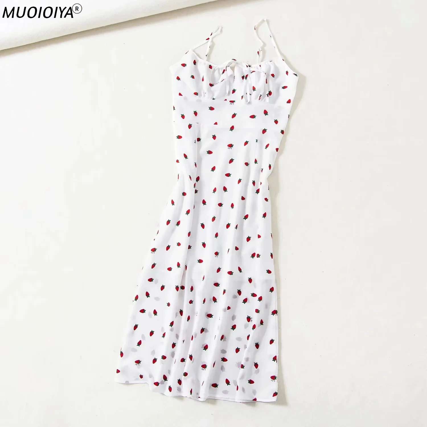 

Платье женское длинное во французском стиле, пикантное вечернее платье на бретелях-спагетти, с клубничным принтом, без рукавов