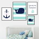 Настенная картина с изображением лодки, якоря, Кита, акулы, Дельфина, морского парусника, Настенная картина, скандинавские плакаты и принты, настенные картины, декор для детской комнаты
