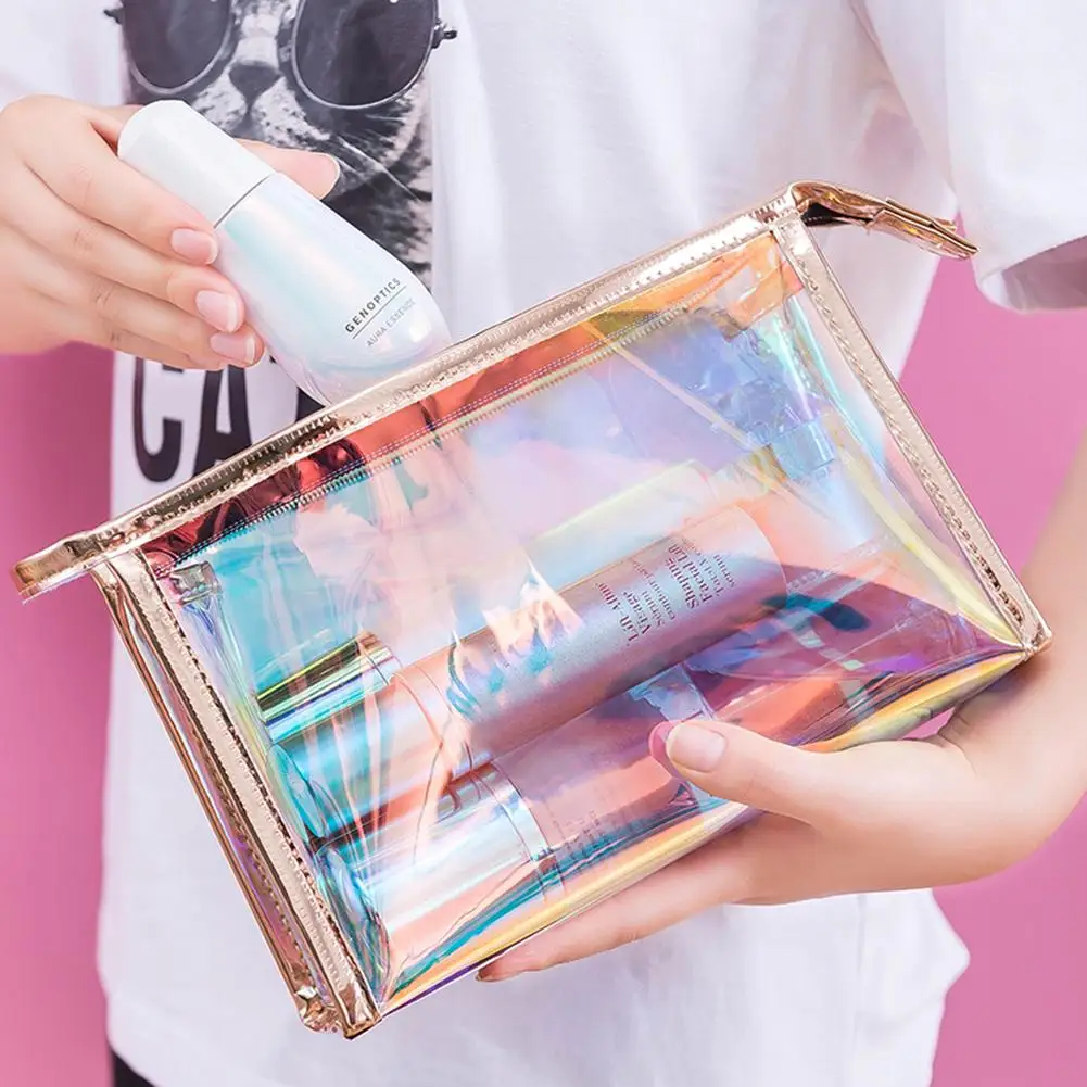 

Women Laser transparent cosmetic bag Storage Pouch Portable Makeup Bags Toiletry Bag TPU Zipper Travel Case Bags