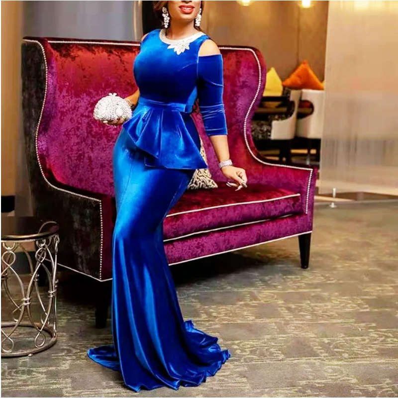 

2021 Autumn and Winter New Women's Dress Gold Velvet Self-cultivation Strapless Irregular Evening Dress Woman Clothing WE258