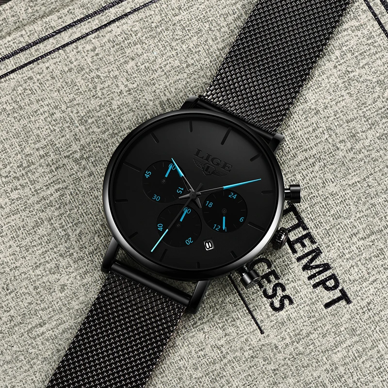 

2019 Fashion Mens Watches LIGE New Mesh Belt Watch Men Top Brand Luxury Sport Chronograph Waterproof Clock Relogio Masculino