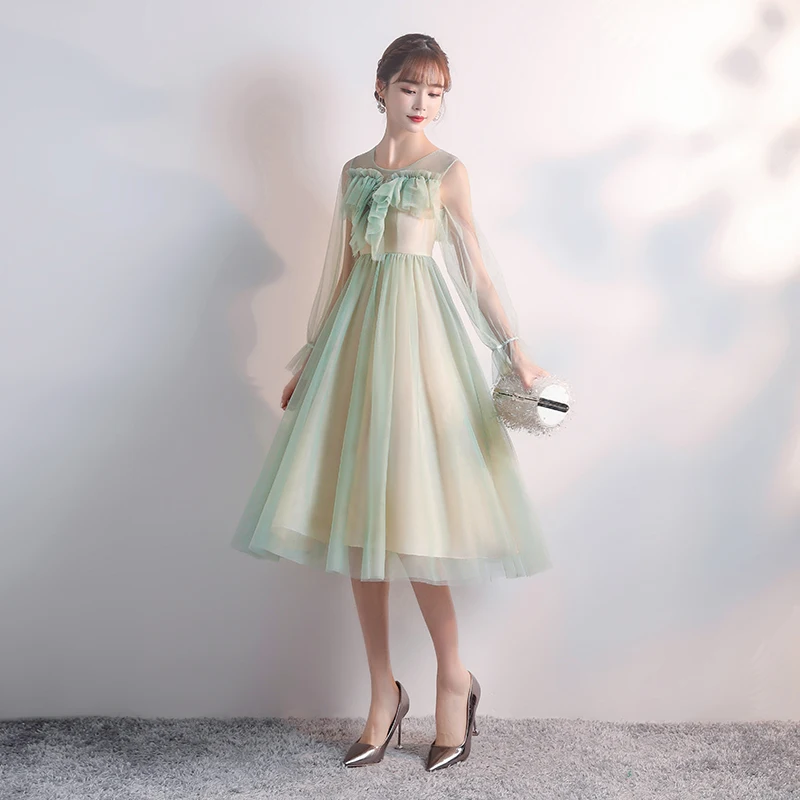 Зеленое платье подружки невесты длиной ниже колена элегантное для Azul Marino