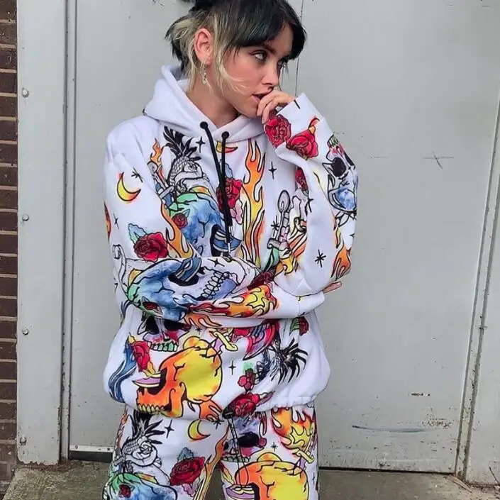 Новая женская Повседневная Толстовка с капюшоном и длинным рукавом цифровой