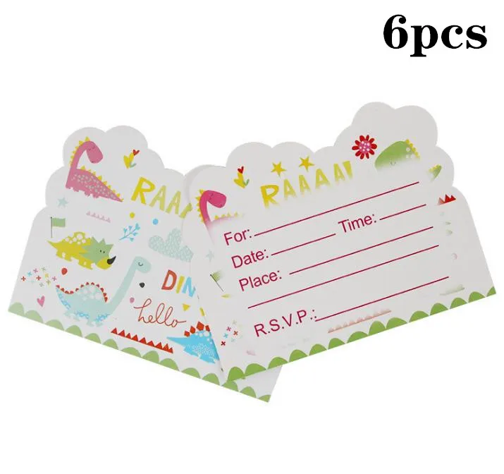 Invitation Card 6pcs Мотив динозавра праздничный набор столовой посуды Одноразовая бумажная тарелка скатерть торт Топпер с первого дня рождения товары для мальчиков - Цвет: Invitation Card 6pcs