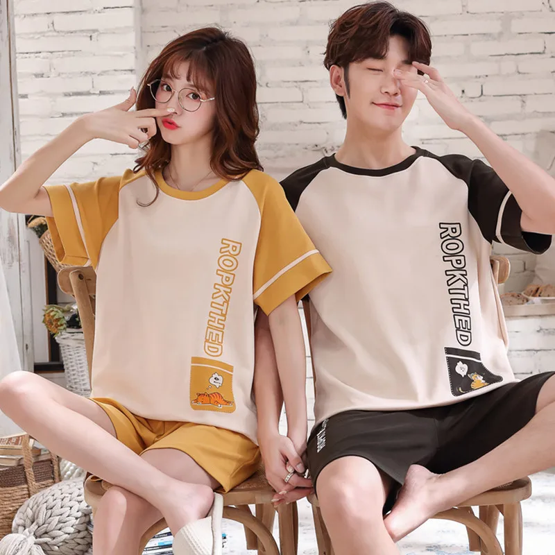 

Pajama Sets Women Short Sleeve Tops and Shorts Summer Print Sweet Fashion Pajamas Couple Sleepwear Home Lounge Loose Night Suits