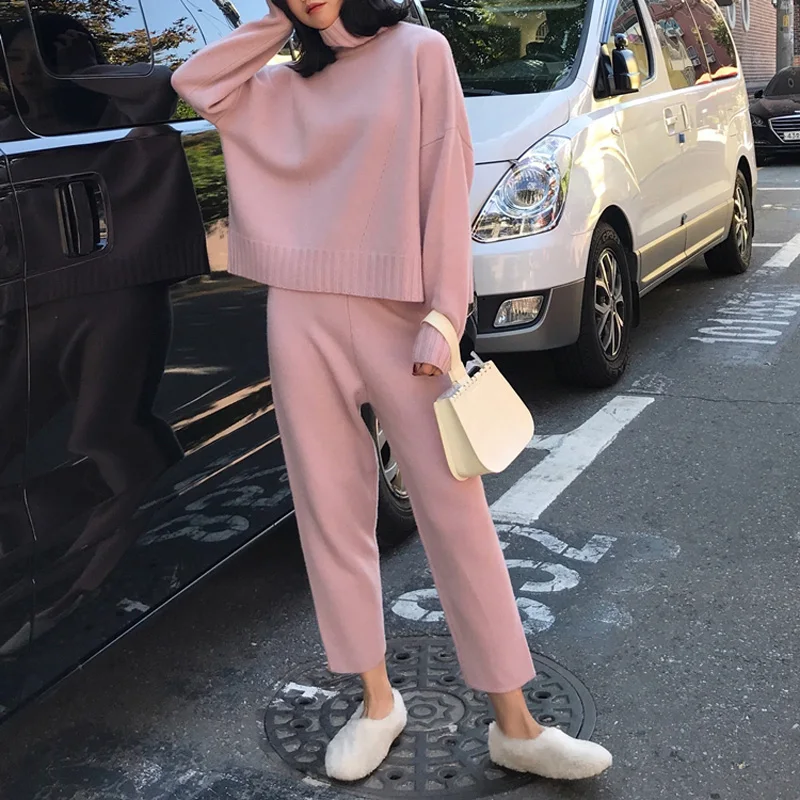 Комплект из 2 предметов зима 2019 Новый Свободный Повседневный пуловер с круглым