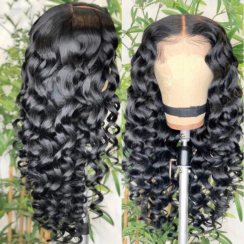 

Черные синтетические глубокие волны, прозрачные кружевные передние парики для черных женщин, волосы из волокна, предварительно выщипанные ...