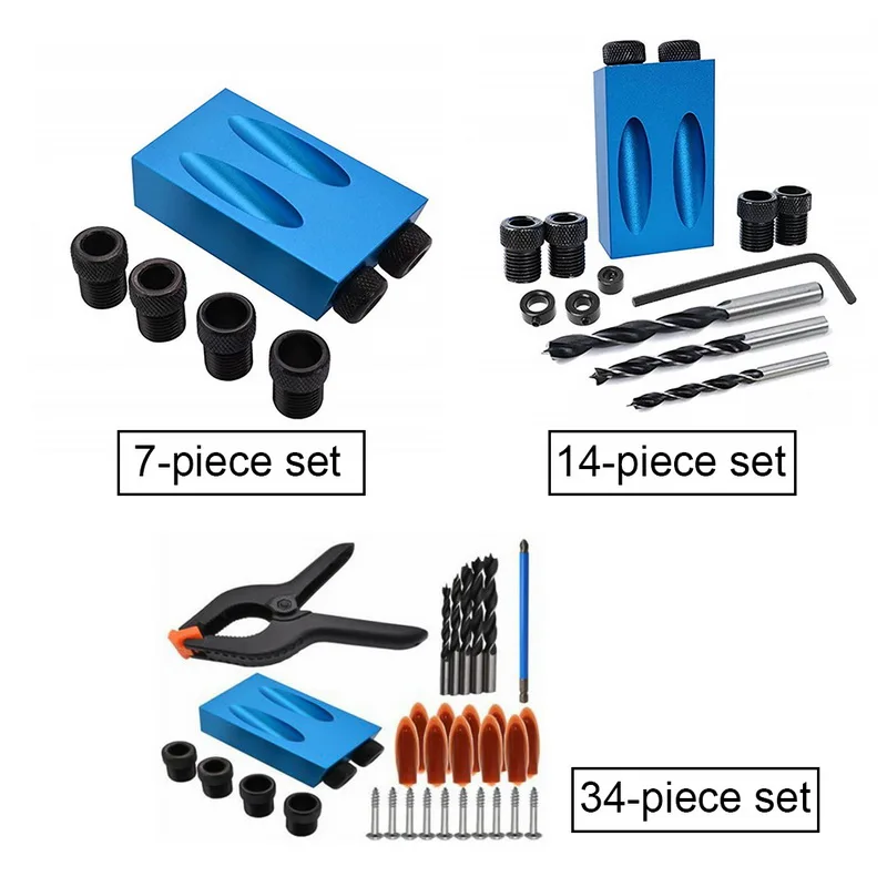 34pcs Pocket Hole Jig Kit 6/8/10mm Angle Drill Guide Set Woodwoorking Tool Puncher Locator Bit Carpentry Tools | Инструменты