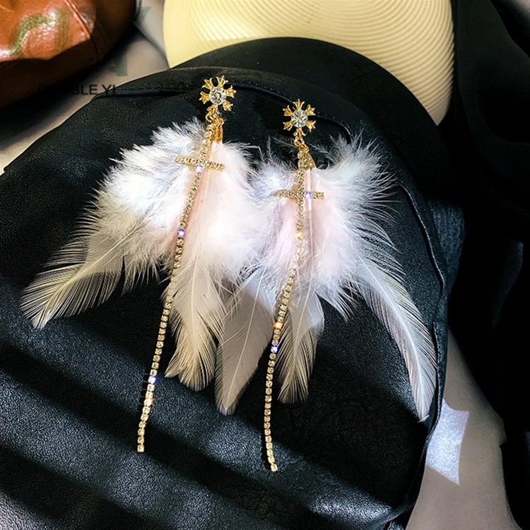 925 Серебряные Иглы Серьги кисточки с перьями осень/зима ювелирные изделия крест