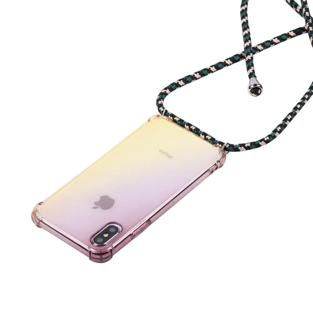 rainbow Lanyard aurora transparent case for Huawei Y6 Y7 pro 2018 Y5 Y9 prime 2019 P smart plus lanyard shoulder rope cord |