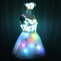 led dress luminous dress glowing wedding dress clothes luminous headwear short low cut group skirt women ballroom dance clothing
