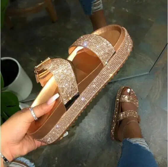

2021 Summer Women's Shoes diamond Sandals Women Platform Sandals Fashion Buckle Slippers Thick Sole Femmes Beach shoes Big yards