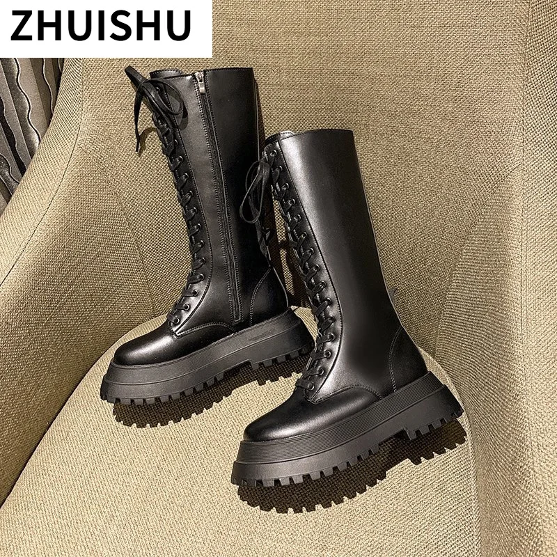 

Women Long Boots Mid Calf Shoes Chunky Heel Autumn Winter Mid-calf Boots Woman Platform Boots Fashion Footwear Botas De Mujer