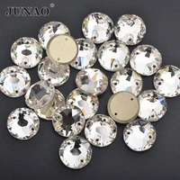 junao 8mm 10mm 12mm round clear k9 glass crystal sew on rhinestones flat back crystal stone sewing strass for clothes jewelry