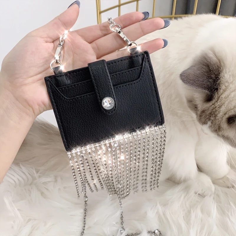 

Women Mini Bags Crystal Black Tassel Crossbody Shoulder Bags Retro Handbags Luxury Small Metal Chain Purse Ladies Evening Bags